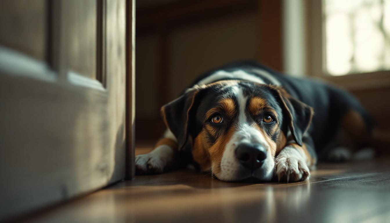 Cão deitado esperando o dono em casa