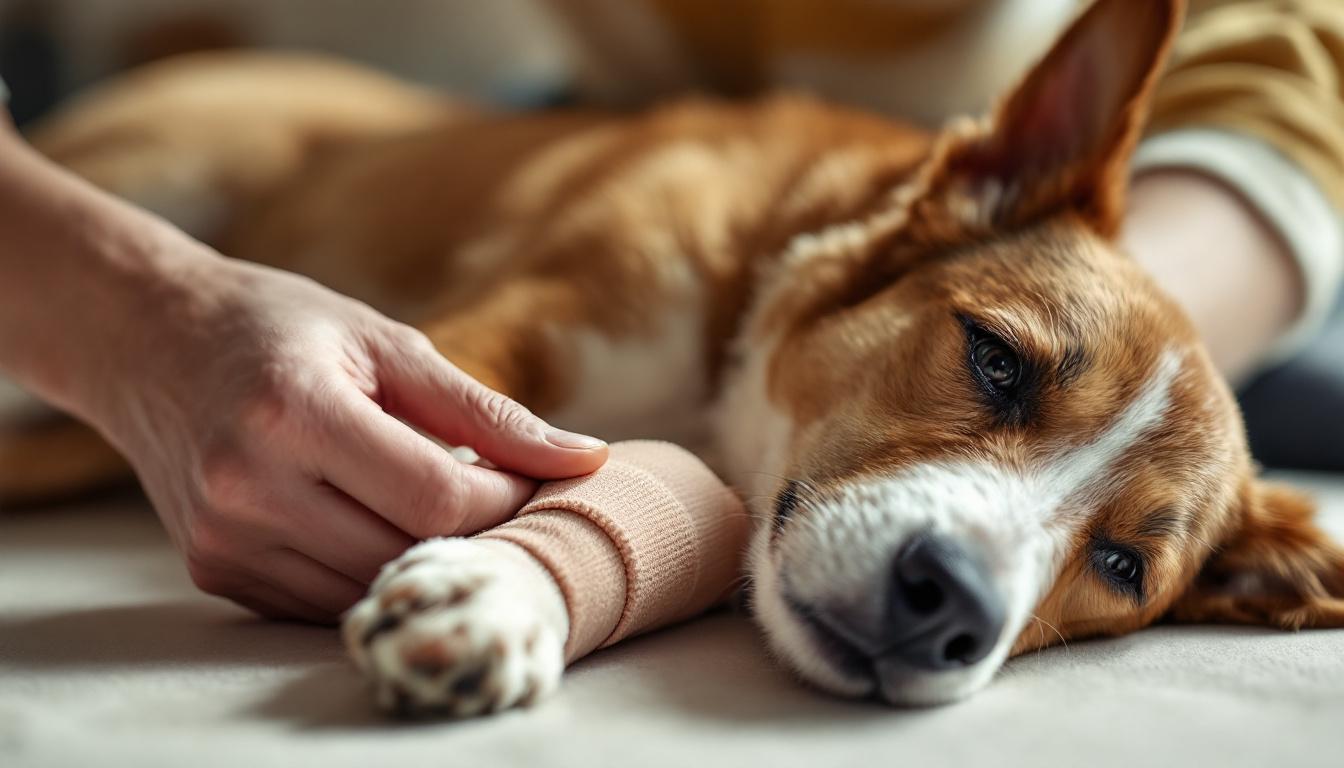 Veterinário realizando atendimento de emergência em cão