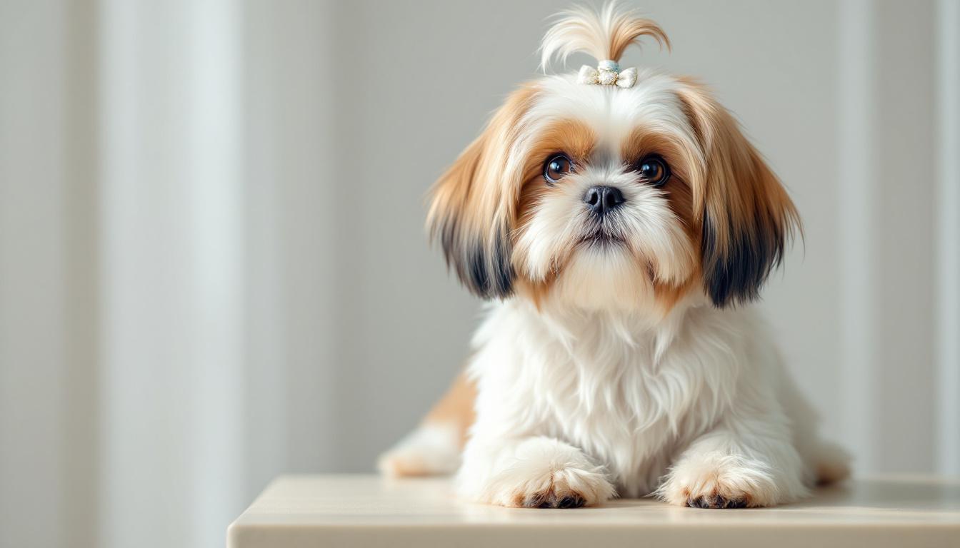 Shih Tzu com pelagem bem cuidada em ambiente doméstico