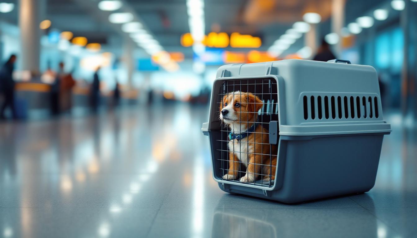 Caixa de transporte aprovada pela IATA em aeroporto
