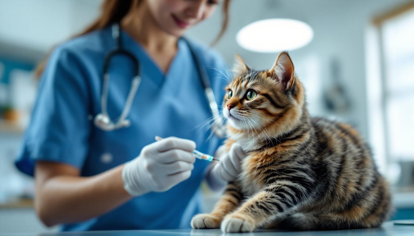 Gato calmo sendo examinado em clínica veterinária
